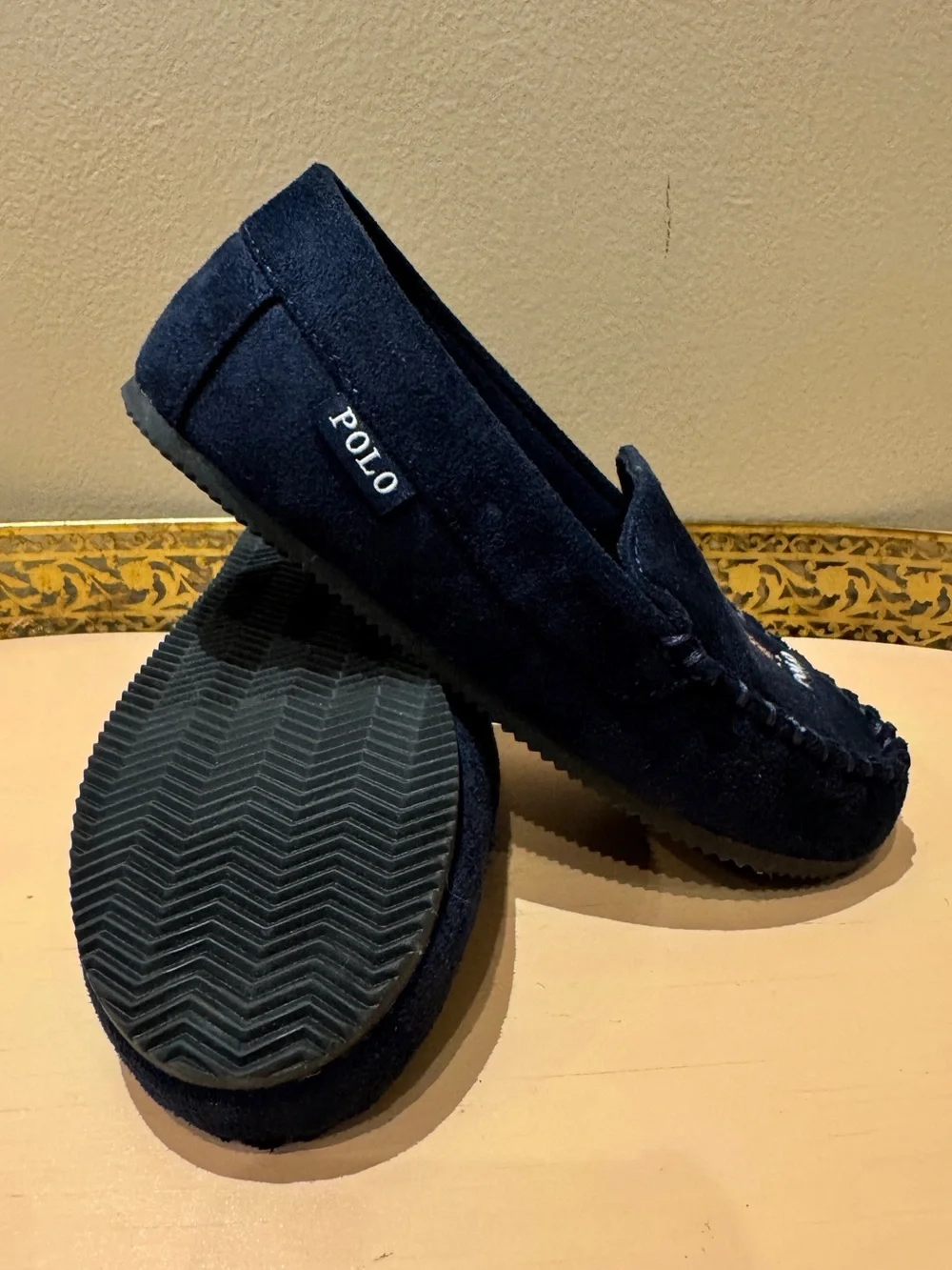 Polo Ralph Lauren brand children's Bear moccasin slippers.  US Size 1,